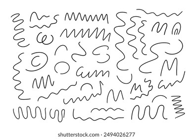 Abstract thin curly lines set in random order doodle outline simple hand drawn vector illustration, tangled thin scribble element, linear icon