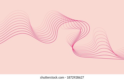 Abstract thin geometric  background. Smooth moving fine lines on a pink background. Vector illustration. 