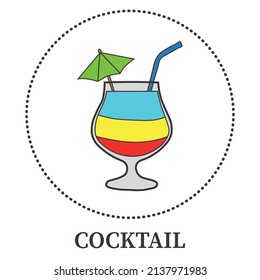 Abstract thin line cocktail icon isolated on white background - Vector illustration