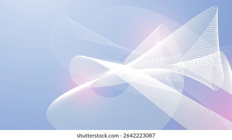 Abstract thin line elegant element in white on a light blue soft background. Technology digital cover for a product presentation, or banner design, or website backdrop. Vector tech illustration.