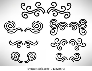 Abstract thin line headers, curly design element set isolated on white background. Dividers. Swirls. Vector illustration.
