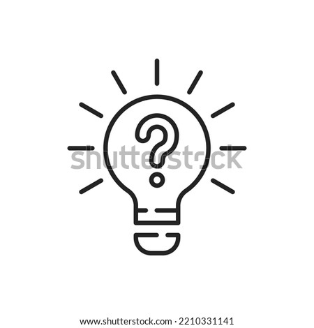 abstract thin line light bulb like quiz or insight icon. linear trend simple lineart think outside the box logotype stroke design isolated on white. concept of expert pictogram or visionary symbol
