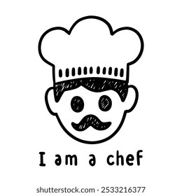 Abstract thin line sketch of hand drawn chef head, in vector illustration