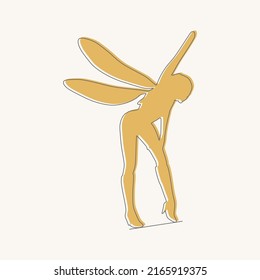 Abstract thin line style illustration of woman dragonfly