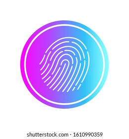Abstract thin line touch id logo. Concept of identification sign like fingermark labyrinth. Flat outline simple trendy macro silhouette logotype. Graphic app art design isolated on white background.