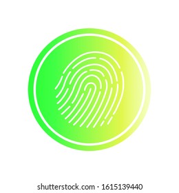 Abstract thin line touch id logo. Concept of identification sign like fingermark labyrinth. Flat simple fashion logo. Graphic design of the art app in a circle with gradient neon fill.