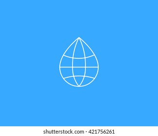 Abstract thin line water drop globe vector logo design template. Aqua planet vector icon  logotype. Liquid earth idea creative sign symbol.