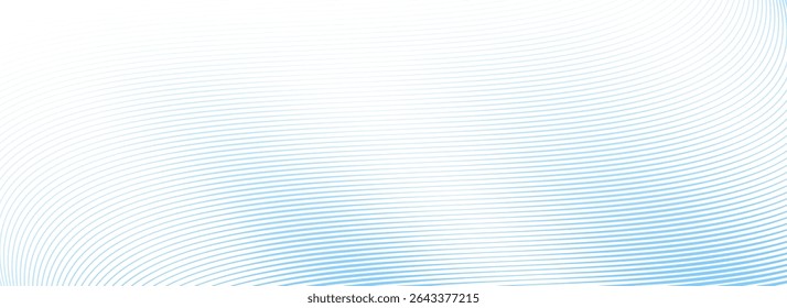 Abstract thin line wave background. Light blue dynamic stripe texture. Warped and curved lines wallpaper for tech design template, presentation, brochure, leaflet, booklet. Vector airy backdrop