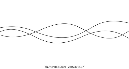 Abstract thin lines wavy vector background. Seamless curved wave pattern. Line art line graphic template. Abstract black line art wave background.