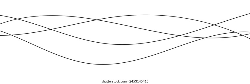 Abstract Thin Wave. Thin line wavy background. Abstract black lines wave curve motion on white background vector. Thin line wavy abstract vector background. Curve wave seamless pattern.