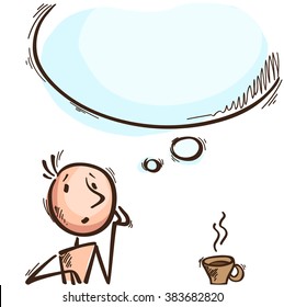 abstract thinking man with cup of coffee