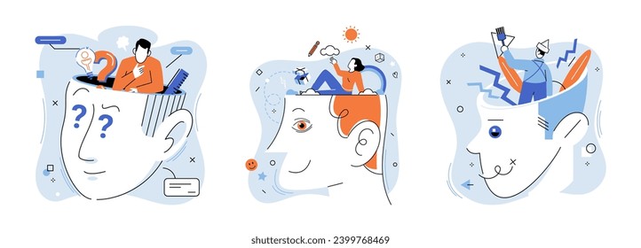 Abstract thinking. Vector illustration. The abstract thinking concept encourages us to delve into underlying principles and meanings behind ideas Conceptual understanding provides framework