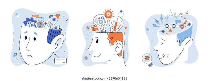 Pensamiento abstracto. Ilustración vectorial. El desarrollo intelectual se fomenta mediante la educación combinada y el pensamiento creativo El pensamiento abstracto nos permite explorar nuevas ideas y retos