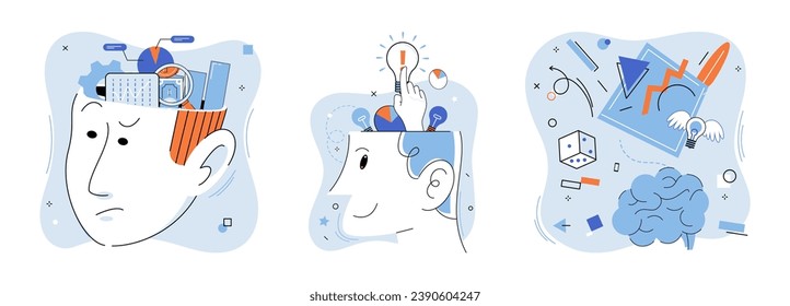 Abstract thinking. Vector illustration. Mental agility is essential for abstract thinking, allowing us to navigate complex ideas and situations Innovation arises from fusion creative thinking