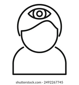 Abstract third eye concept icon with spiritual symbolism in simple line art design for meditation, consciousness, and enlightenment, isolated on white background vector illustration