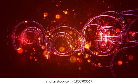 abstract thread with bends and waves flying in space, endless sparks and glow of red and orange colors