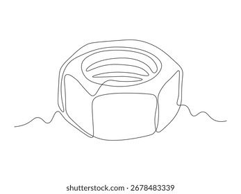 Porca roscada abstrata sobre fundo branco, contínuo uma linha arte mão desenho esboço logotipo
