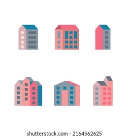Abstract three color buildings background. Simple city wallpaper with different urban skyscrapers