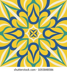 abstract three colors contemporary leaves pattern on yellow