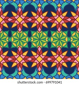 abstract three colors mandala seamless pattern on blue