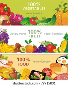 Abstract Three design banners, Vector illustration with vegetable and fruit