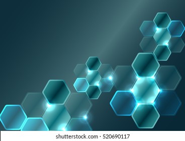 Abstract of three dimension science blue-green tone hexagon background vector, drawing by hand vector and digital illustration created without reference image.