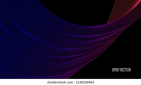 Abstract Three Dimensional Colorful Linear Texture on Black Background. Aspect Ratio 16:9. EPS 8 Vector.