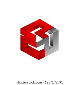 Abstract three dimensional hexagon shaped colorful vector symbol