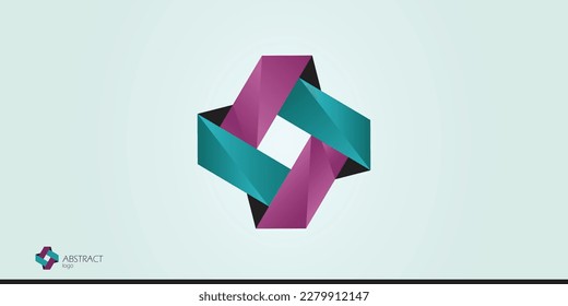 Abstract three dimensional rhombus logotype. Luxury ribbon diamond icon. Concept of endless loop, community, equality, connection. Vector illustration.