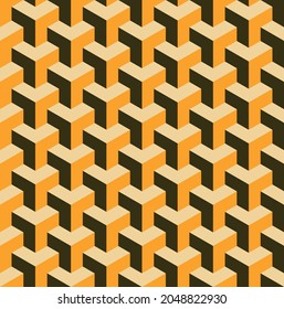 Abstract three dimensions "T" shapes seamless geometric pattern (Yellow, brown and cream colors) background. Vector illustration.