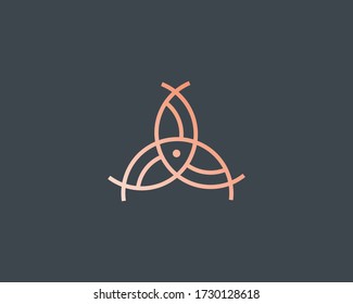 Abstract three fishes logo icon minimal style illustration. Universal sea food marine icon symbol creative line vector logotype