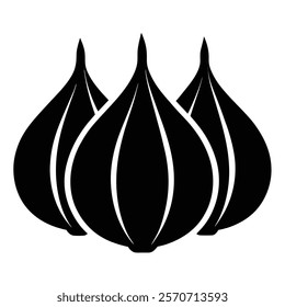 Abstract Three Garlic Silhouettes Icon for Culinary Uses