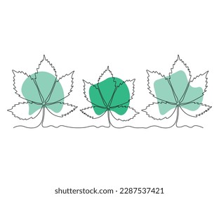 abstract three leaves of maiden grapes in a row Continuous One Line Drawing
