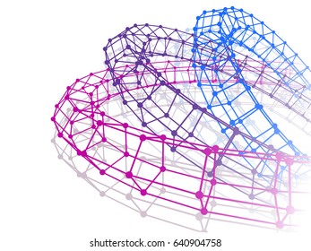 Abstract three torus connected lines  with dots isolated