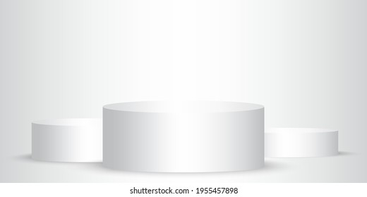 Abstract three white podium. 3d product background studio minimal scene platform. Stock image. Vector illustration. EPS 10.