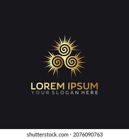 abstract three wind with sun logo design vector