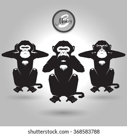 abstract three wise monkeys on gray background