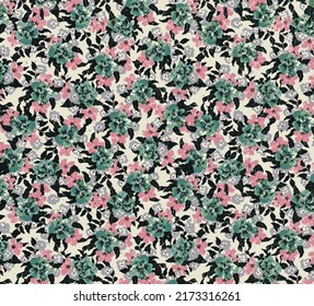 abstract three-color tone small flowers with bright color background illustration vector all over textile designs digital image