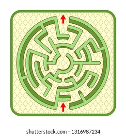 Abstract three-dimensional circle shaped hedge maze game template, top view, ready for use. Or add legend text and cartoon characters, if needed.