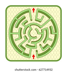 Abstract three-dimensional circle shaped hedge maze game template, top view, ready for use. Or add legend text and cartoon characters, if needed.
