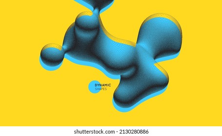 Abstract three-dimensional composition in dotwork style. Pointillism graphic. Dot stipple design. 3D vector illustration with dynamic effect. Template for banner, flyer, poster, cover or brochure.