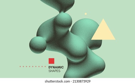 Abstract three-dimensional composition in dotwork style. Pointillism graphic. Dot stipple design. 3D vector illustration with dynamic effect. Template for banner, flyer, poster, cover or brochure.