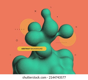 Abstract three-dimensional composition in dotwork style. Pointillism graphic. Dot stipple design. 3D vector illustration with dynamic effect. Template for banner, flyer, poster, cover or brochure.