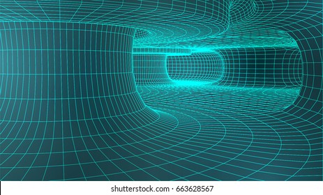 Abstract three-dimensional corridor. Smooth columns.