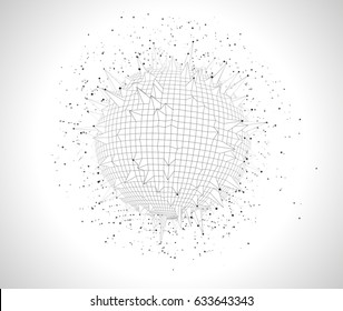 Abstract three-dimensional object with spikes. data processing.