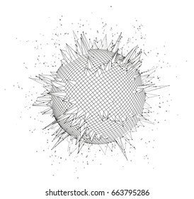 Abstract three-dimensional object with spikes. data processing.