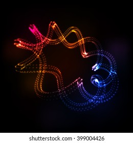 The abstract three-dimensional shape in the form of a spiral shrouded in a telecommunications network. Internet connection highlighted in different colors. The object for your design.