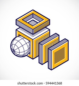 Abstract three-dimensional shape, vector design cube element.