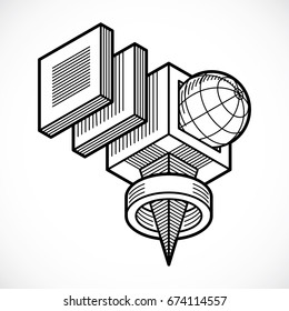Abstract three-dimensional shape, vector design cube element.