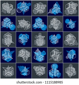 Abstract three-dimensional shapes set, vector designs.
